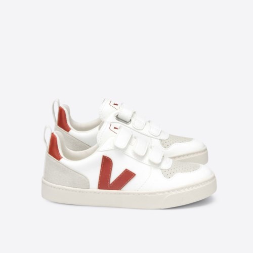 Veja V-10 Velcro CWL Kids Trainers White/Red UK 96797